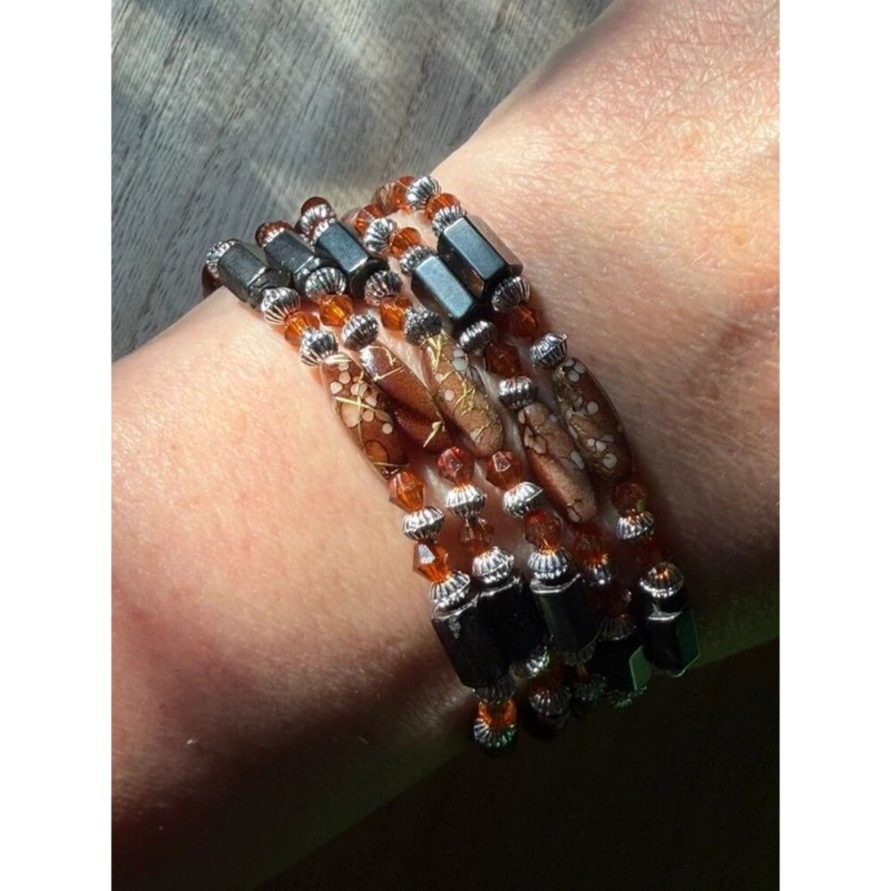 Hematite Magnetic Convertible Wrap Bracelet / Necklace - 33" - Art Glass